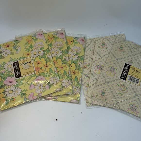 Other - Gibson Gift Wrap 6 Packs Yellow Lilly Flowers Floral Easter Baby Shower New VTG